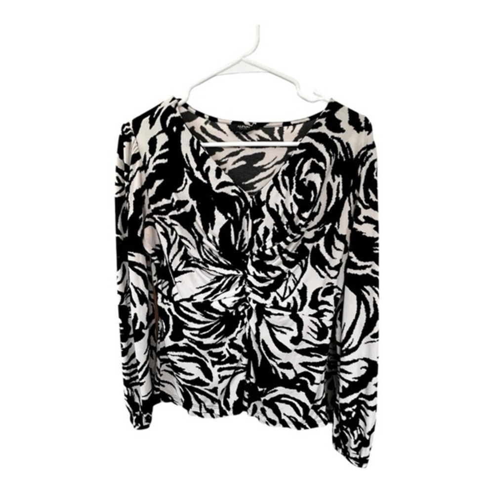Alfani Black and White(kind of zebra strip pattern ) pleated front Blouse
